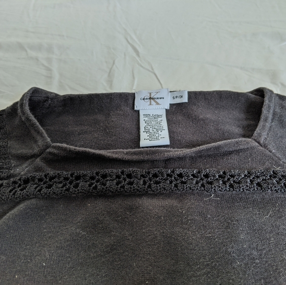 Calvin Klein Black Crocheted Lace Collar Long Sleeved Shirt - Picture 4 of 5